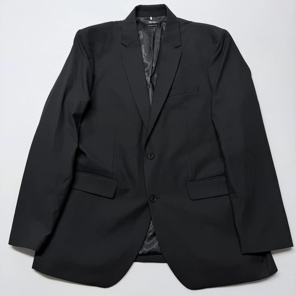 Perry Ellis Mens 46 Regular Slim Fit Blazer Black Two Button Suit Jacket